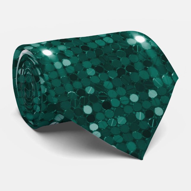 Cravate Chic Emerald Green Parties scintillant Disco Vibe  (Roulé)