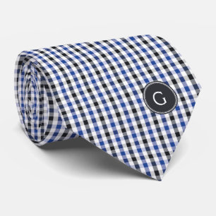 Cravate chic preppy bleu noir en vichy motif monogramme