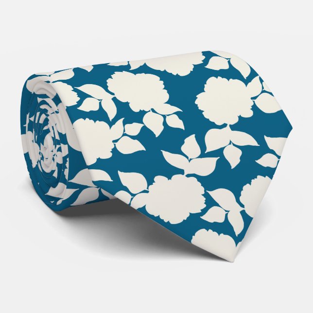 Cravate Chic vavy blue &white floral pattern (Roulé)