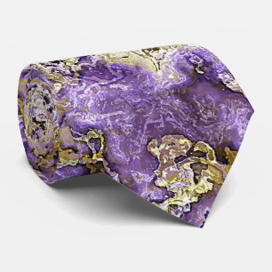 Cravate Chic Violet Pourpre Or Agate Marbre Motif Artistiq