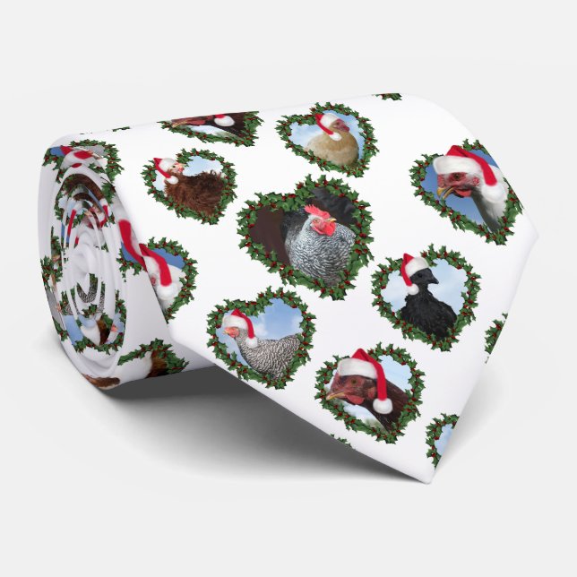 Cravate Chickens in Heart Wreath Christmas (Roulé)