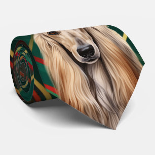 Cravate Chien Afghan Hound de Noël Rouge Carreaux de Noël
