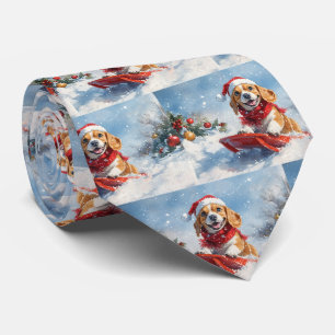 Cravate Chien Beagle en Luge Laissez Tomber la Neige Noël