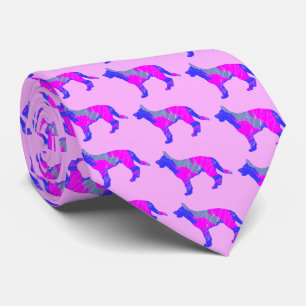 Cravate Chien berger allemand mignon rose silhouette rose 