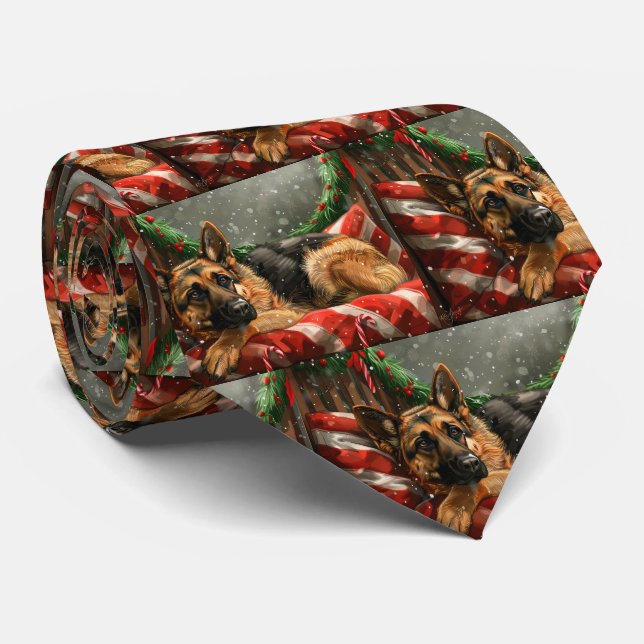 Cravate Chien Berger Allemand Noël Fêtard (Roulé)