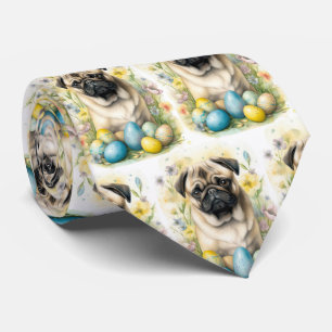 Cravate Chien Carlin avec œufs de Pâques Fête