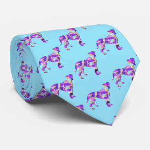Cravate Chien de boxe Silhouette Purple Bleu Clair Cou