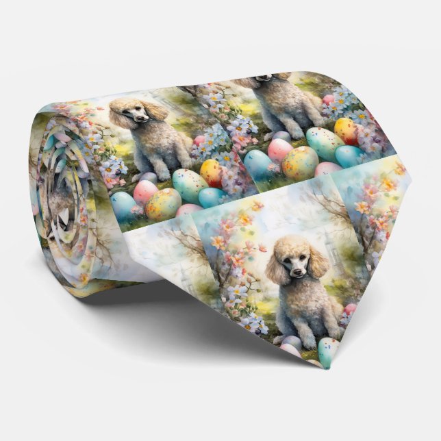 Cravate Chien de caniche avec Oeufs de Pâques Fête (Roulé)