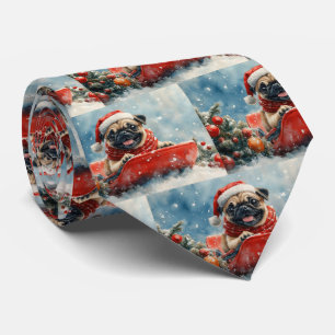 Cravate Chien de carlin dans la boue Laisser il neige Noël