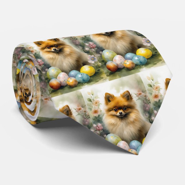 Cravate Chien de Poméranie avec oeufs de Pâques vacances (Roulé)