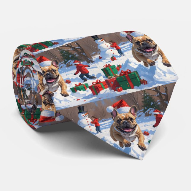 Cravate Chien de taureau français coule en neige avec Casq (Roulé)