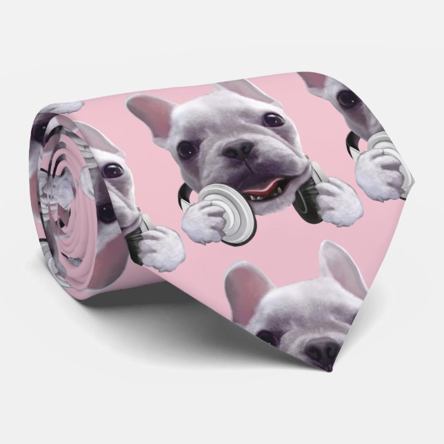 Cravate Chien de taureaux français avec casque Illustratio (Roulé)