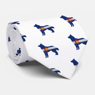 Cravate Chien Husky race Colorado Drapeau Silhouette