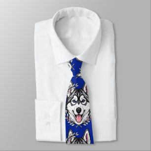 Cravate Chien Husky Sibérien Et Fleur De Laurier Des Monta