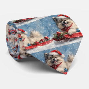 Cravate Chien Keeshond en Traîneau Qu'il neige Noël