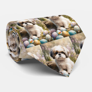 Cravate Chien Malti Tzu avec vacances de œufs de Pâques