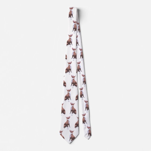 Cravate Chien motif marron et blanc tendance Pit Bull  (Devant)