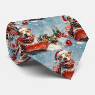 Cravate Chien Pitbull en Luge Laissez Tomber la Neige Noël