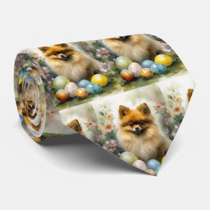 Cravate Chien Poméranie avec œufs de Pâques Fête