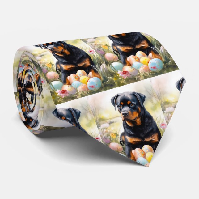 Cravate Chien Rottweiler avec œufs de Pâques Vacances (Roulé)