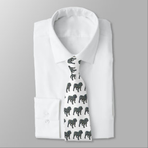 Cravate Chien-taureau anglais Silhouette Jaune & Bleu Crav