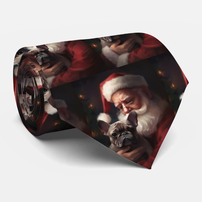 Cravate Chien-taureau français avec Noël Festif du Père No (Roulé)