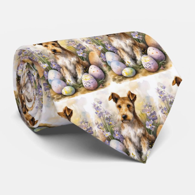 Cravate Chien Terrier Wirefox Avec Oeufs De Pâques Vacance (Roulé)