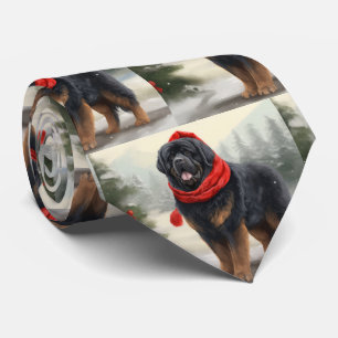 Cravate Chien tibétain mastiff à Noël de neige