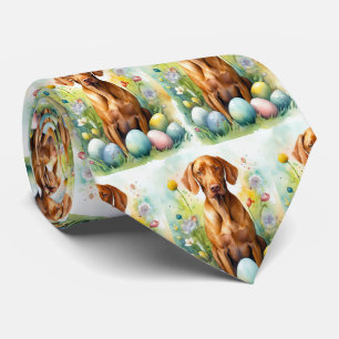 Cravate Chien Vizsla avec oeufs de Pâques vacances