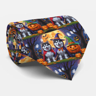 Cravate Chiens Alaskan Malamute Citrouille Halloween Drôle