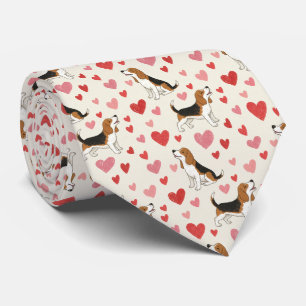 Cravate Chiens Beagle avec Motif de Cœurs