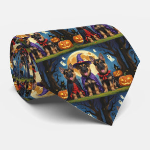 Cravate Chiens bergers allemands Citrouille Halloween drôl