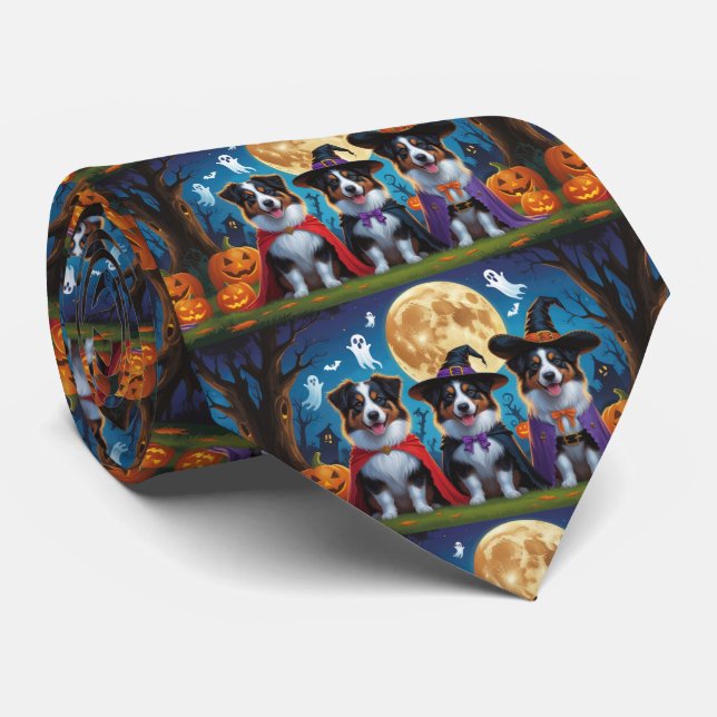 Cravate Chiens bergers australiens Citrouille Halloween dr (Roulé)