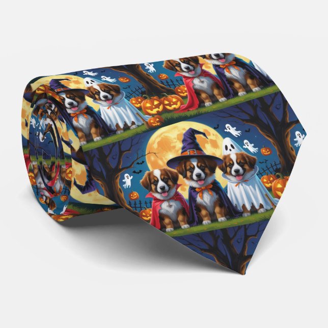 Cravate Chiens bergers belges Citrouille Halloween Funny (Roulé)