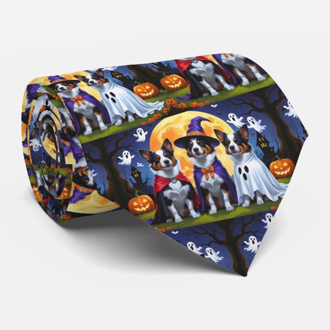 Cravate Chiens de bétail australiens Citrouille Halloween  (Roulé)