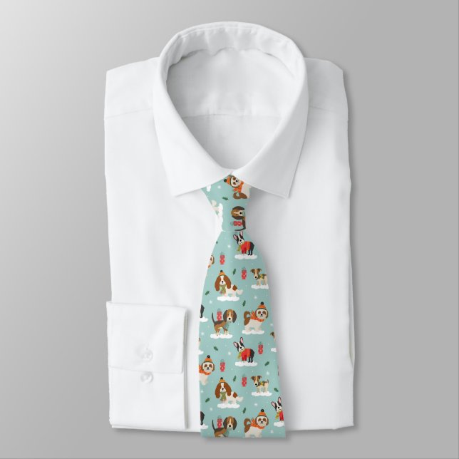 Cravate Chiens de Noël en Motif d'Écharpes douillettes (Attaché)