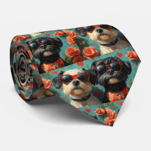 Cravate Chiens d'eau portugais Coeur Rose Saint Valentin
