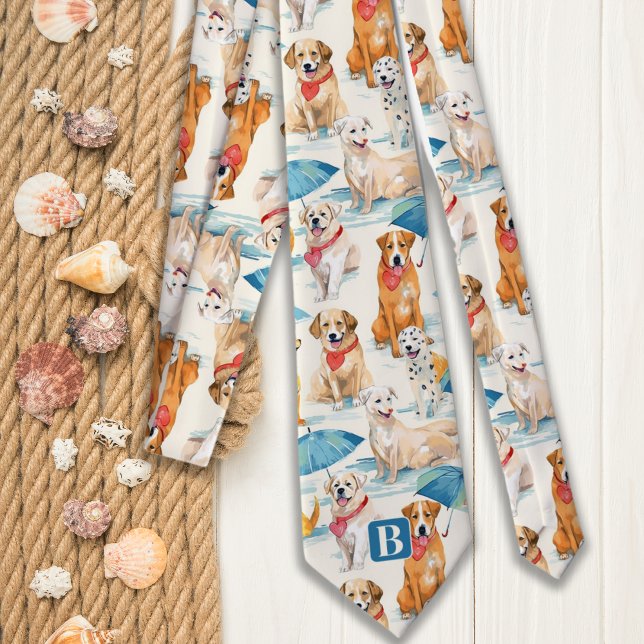 Cravate Chiens d'été Coloré Personnalisé Monogramme Motif (Créateur téléchargé)