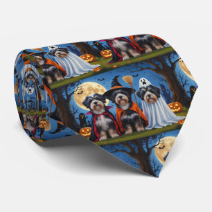 Cravate Chiens Havanais Citrouille Halloween drôle