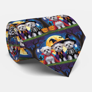 Cravate Chiens maltais Citrouille Halloween drôle