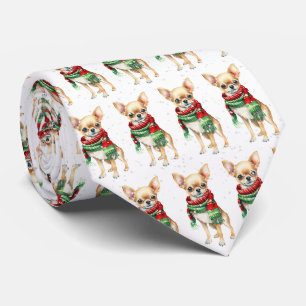 Cravate Chihuahua de Noël dans des flocons de neige