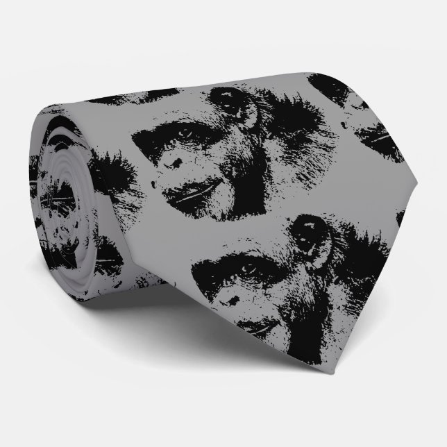 Cravate Chimpanzé Pop Art Grey (Roulé)