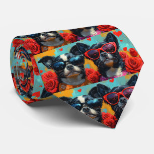 Cravate Chin japonais avec coeur Roses Saint-Valentin