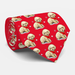 Cravate Chiot de caniche vêtu d'une bow de Noël