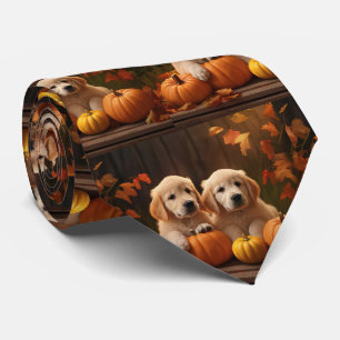 Cravate Chiots Golden Retriever Automne Délice Citrouille