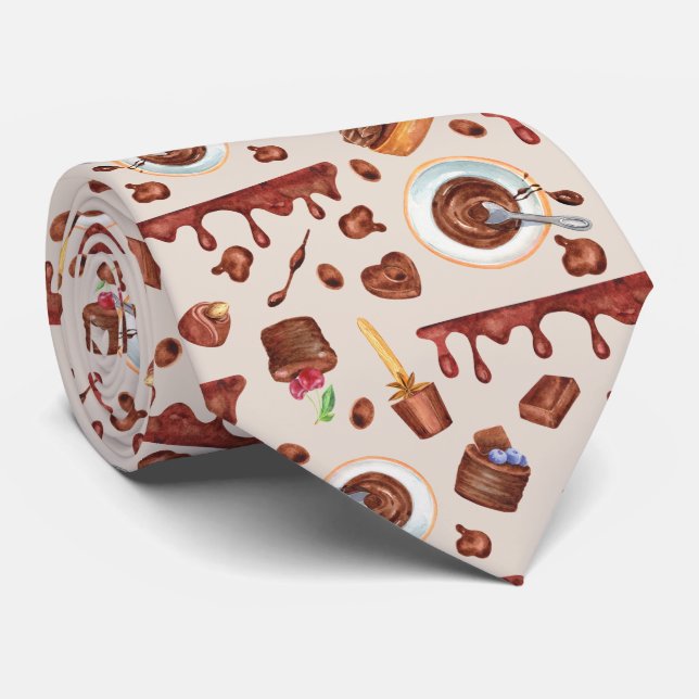 Cravate chocolat cool carrelé motif sucré (Roulé)