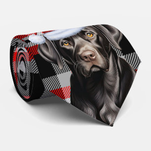 Cravate Chocolat Lab Chien sur Red Plaid Noël Holiday