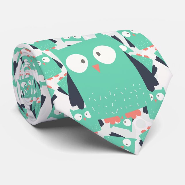 Cravate Chouette lunaire turquoise (Roulé)