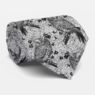 Cravate Chouettes dans le chêne, noir et blanc