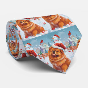 Cravate Chow Chow Winter Wonderland Noël Joie
